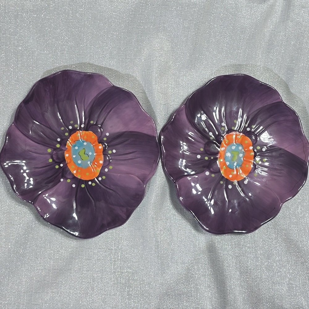 Laurie Gates Chloe Design Purple Floral Decorative Small Plate Set Of Two - Picture 4 of 13